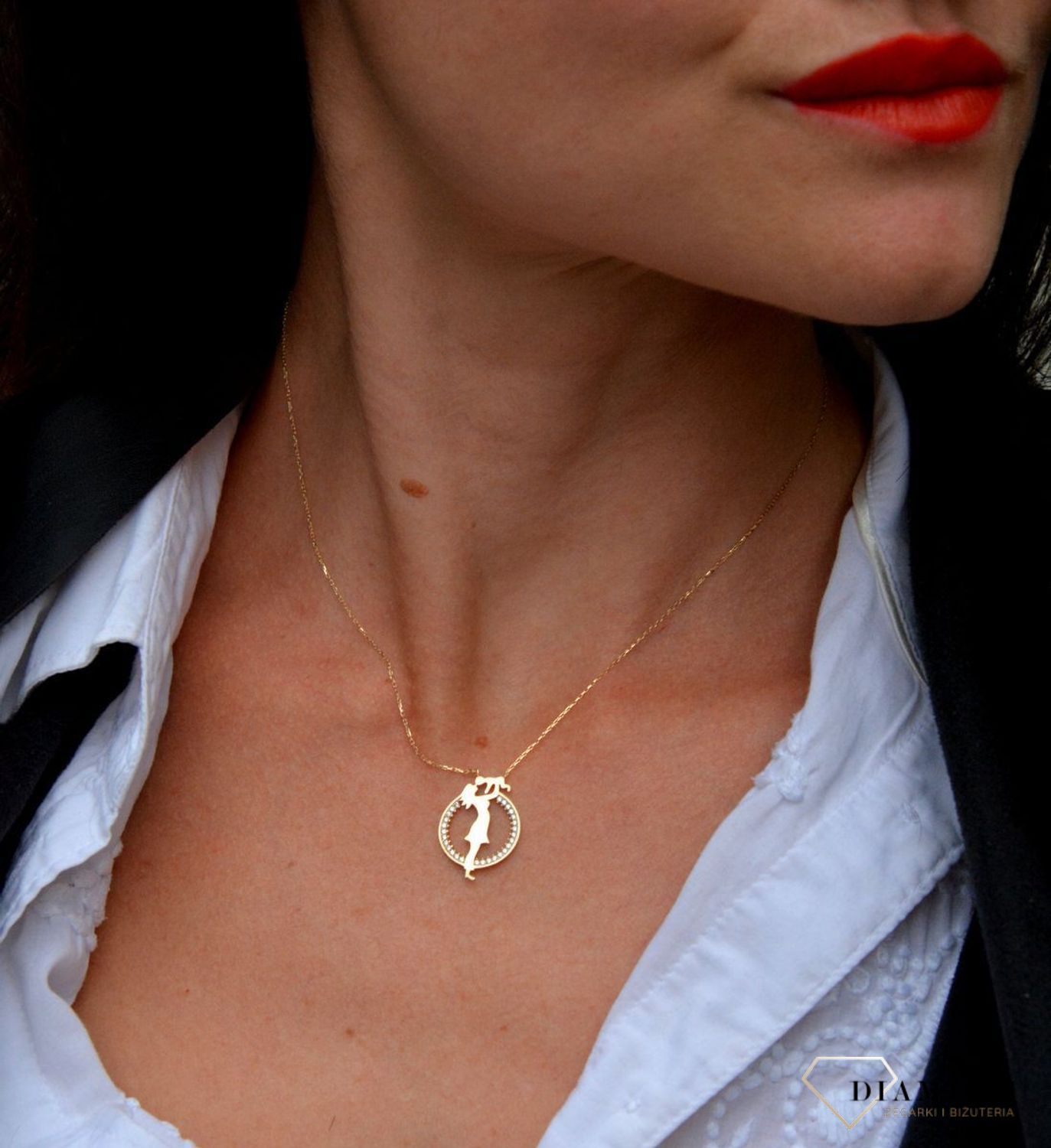 Złoty naszyjnik dla mamy z zawieszką i cyrkonią 'Mama i Dziecko' NA 2417.jpg